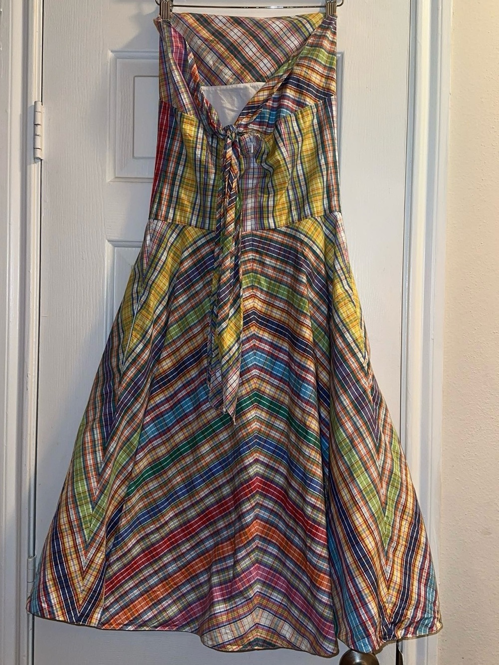 Vintage Ralph Lauren MADRAS Multicolor Plaid Strapless Mini Dress - Picture 7 of 8
